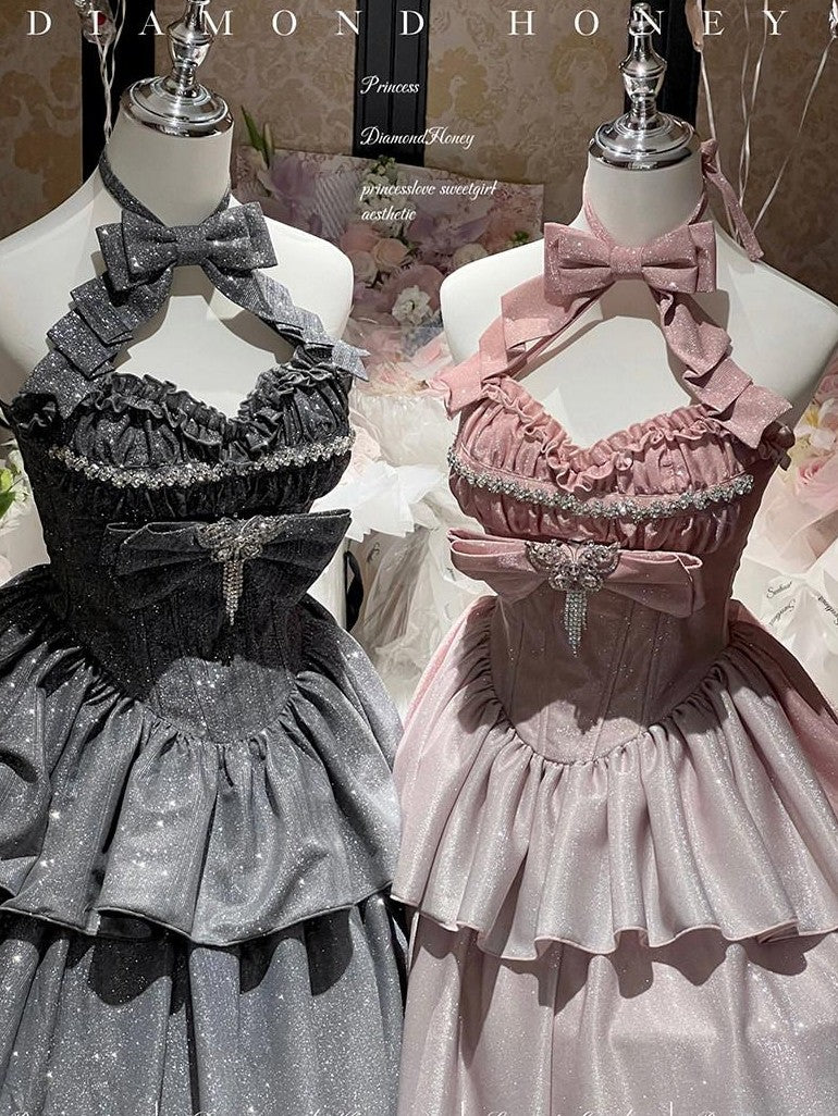 Diamond Sweetheart Elegant Long Layered Back Bow Grey Women's Other Material Jsk / Jumper Skirts