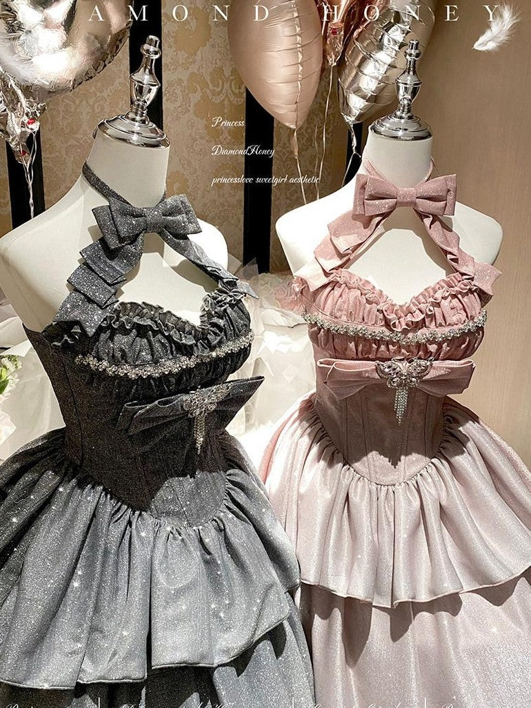 Diamond Sweetheart Elegant Long Layered Back Bow Grey Women's Other Material Jsk / Jumper Skirts