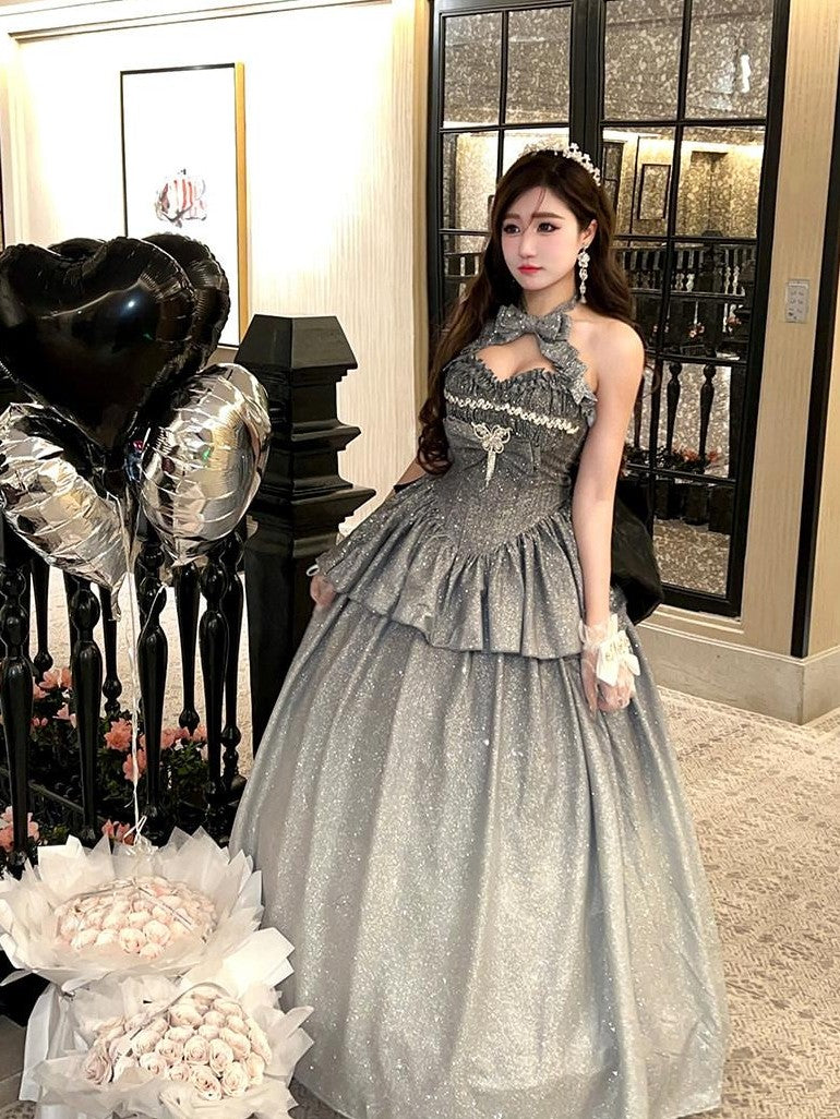 Diamond Sweetheart Elegant Long Layered Back Bow Grey Women's Other Material Jsk / Jumper Skirts