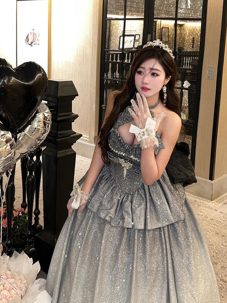 Diamond Sweetheart Elegant Long Layered Back Bow Grey Women's Other Material Jsk / Jumper Skirts