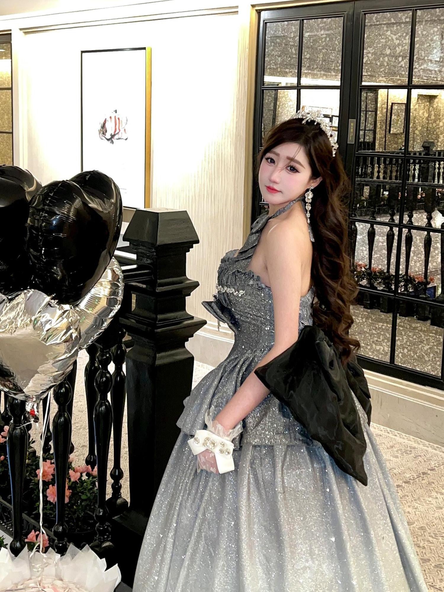 Diamond Sweetheart Elegant Long Layered Back Bow Grey Women's Other Material Jsk / Jumper Skirts