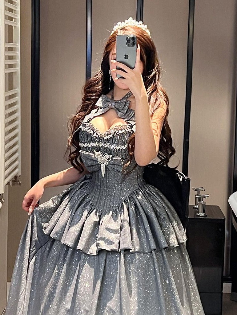 Diamond Sweetheart Elegant Long Layered Back Bow Grey Women's Other Material Jsk / Jumper Skirts