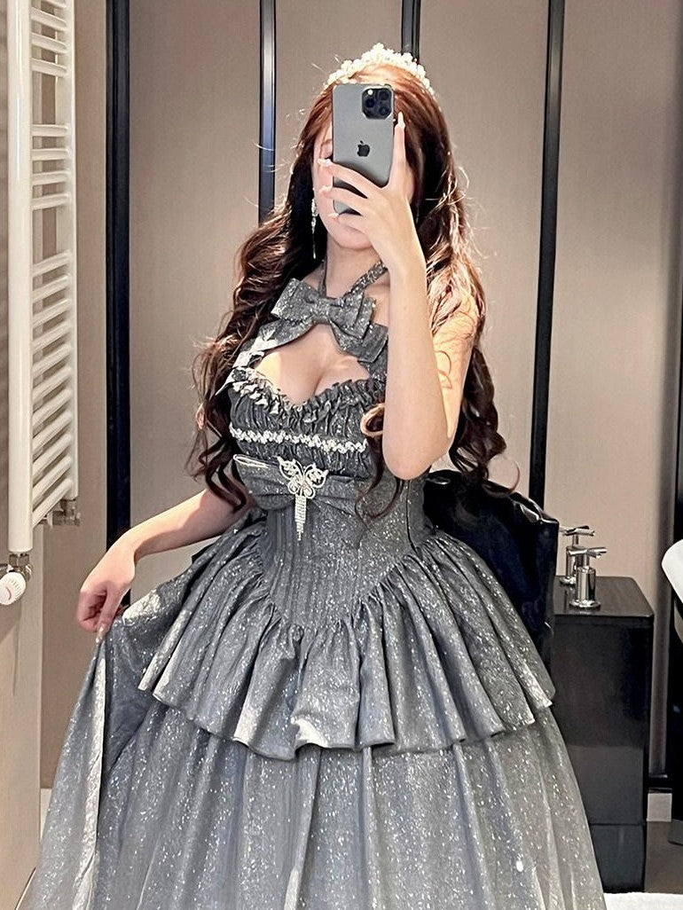 Diamond Sweetheart Elegant Long Layered Back Bow Grey Women's Other Material Jsk / Jumper Skirts