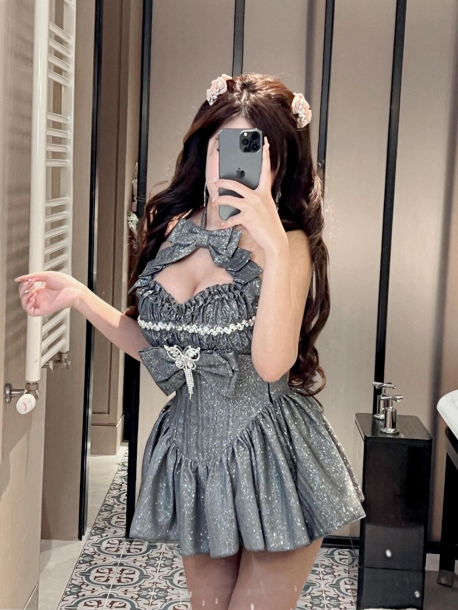 Diamond Sweetheart Elegant Long Layered Back Bow Grey Women's Other Material Jsk / Jumper Skirts