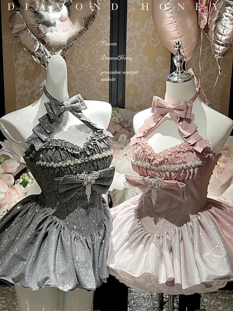 Diamond Sweetheart Elegant Long Layered Back Bow Grey Women's Other Material Jsk / Jumper Skirts
