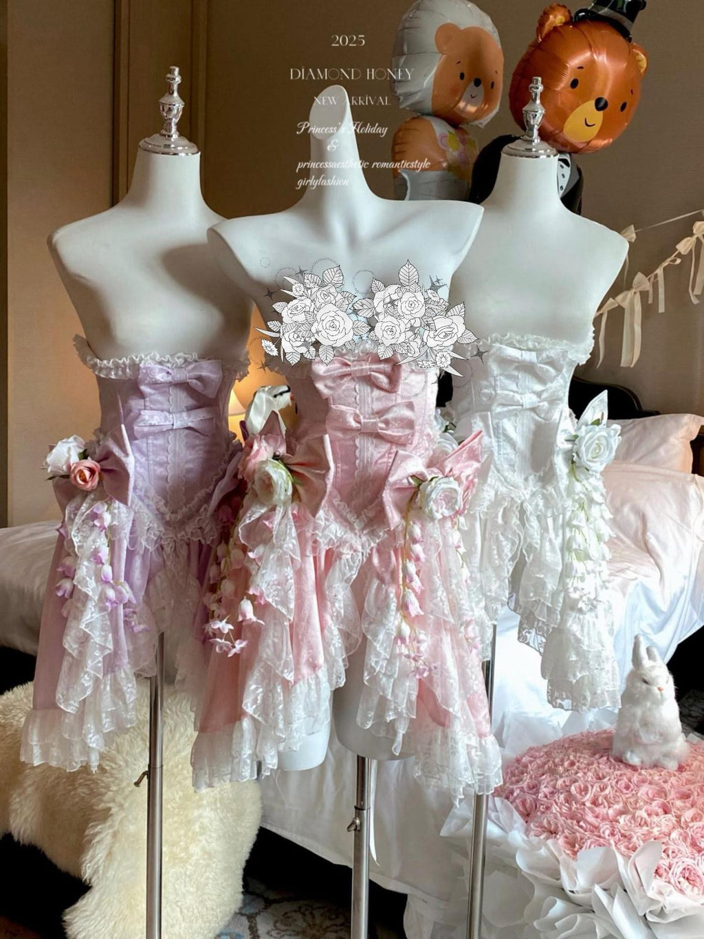 Diamond Sweetheart Ethereal Faux Floral Fishbone Boned Women's Polyester Sashes