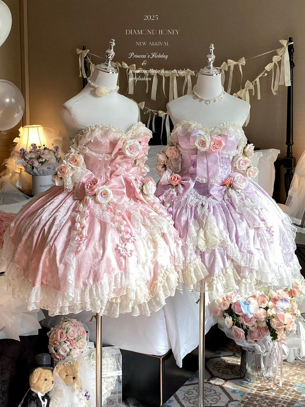 Diamond Sweetheart Ethereal Faux Floral Fishbone Boned Women's Polyester Sashes