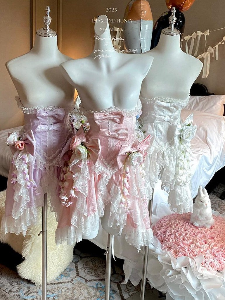 Diamond Sweetheart Ethereal Faux Floral Fishbone Boned Women's Polyester Sashes
