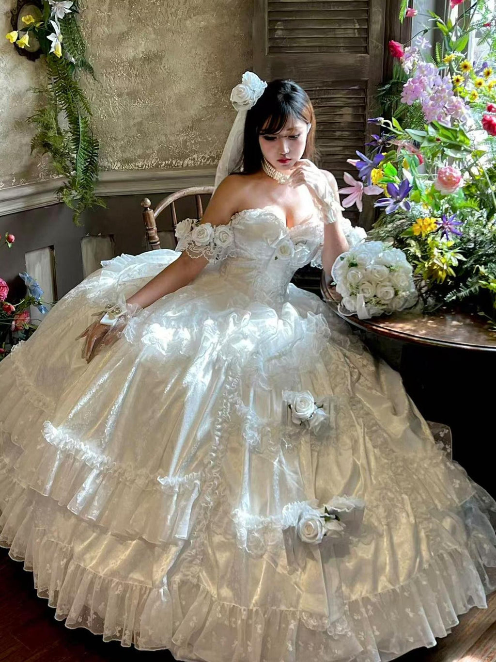 Diamond Sweetheart Floral Princess Long Bridal Women's Other Material Jsk / Jumper Skirts