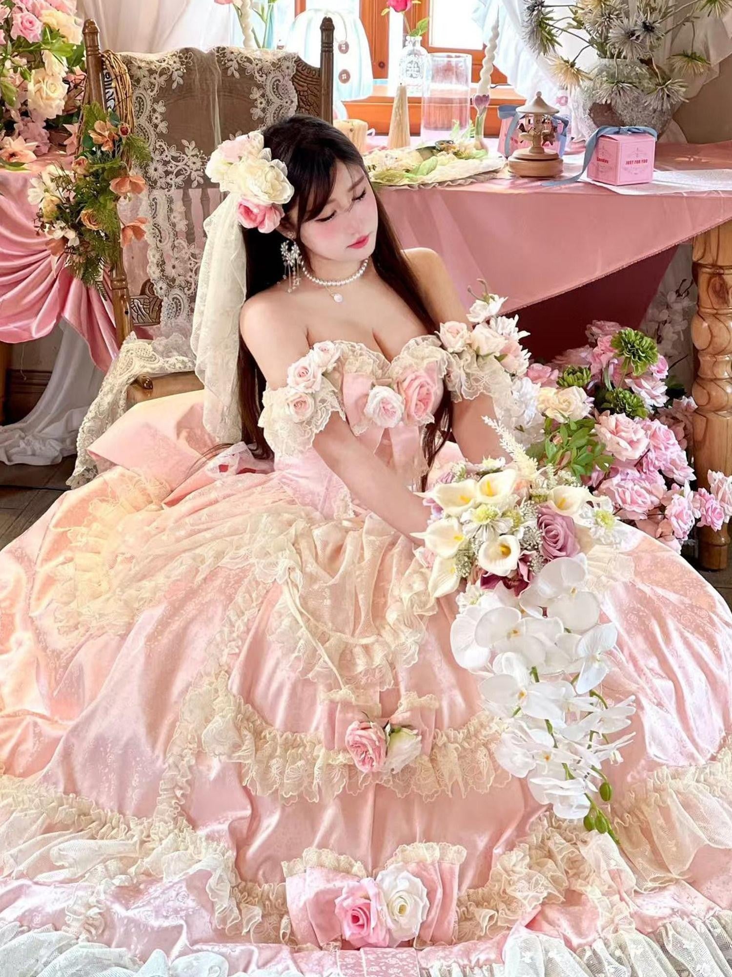 Diamond Sweetheart Floral Princess Long Bridal Women's Other Material Jsk / Jumper Skirts