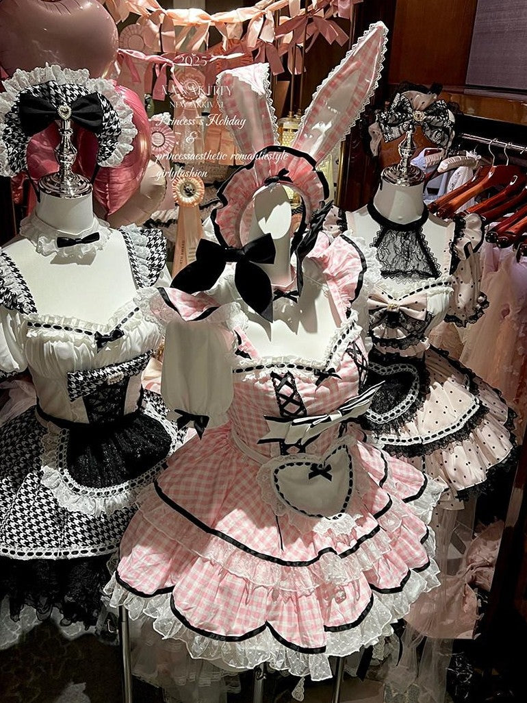 Diamond Sweetheart Girly Plaid Maid Apron Cute Sweet Women's Other Material Short Sleeve Op