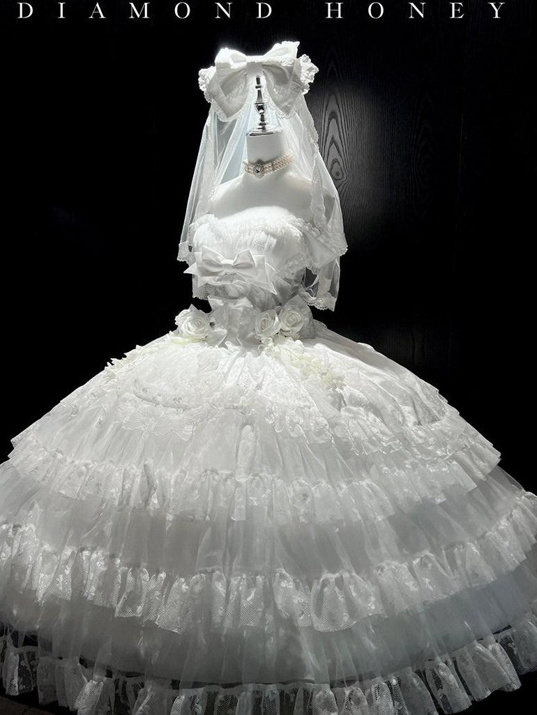 Diamond Sweetheart Heavy Floral Embroidery Tie Strapless Women's Other Material Jsk / Jumper Skirts
