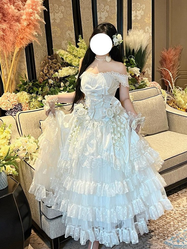 Diamond Sweetheart Heavy Floral Embroidery Tie Strapless Women's Other Material Jsk / Jumper Skirts
