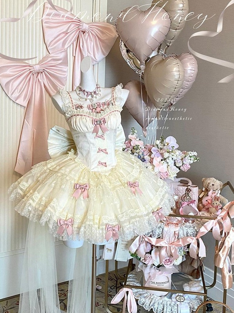 Diamond Sweetheart Jeweled Ballet Back Bow Princess Women's Jsk / Jumper Skirts