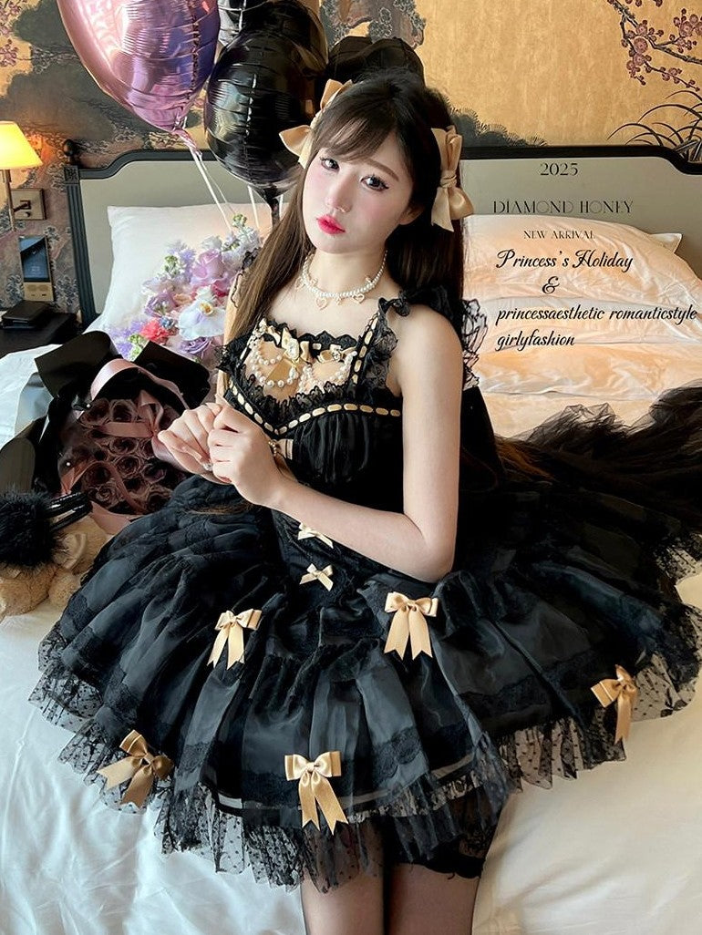 Diamond Sweetheart Jeweled Ballet Back Bow Princess Women's Jsk / Jumper Skirts