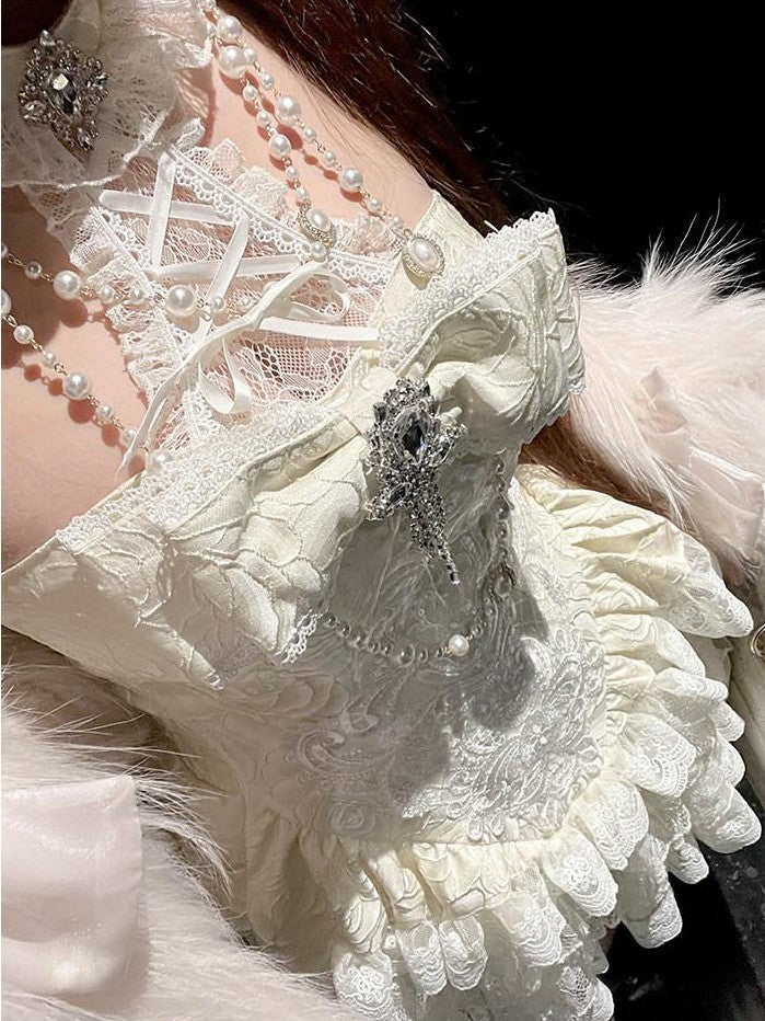Diamond Sweetheart Lace Rose Heavy Embroidery Halter Bow Train Women's Jsk / Jumper Skirts