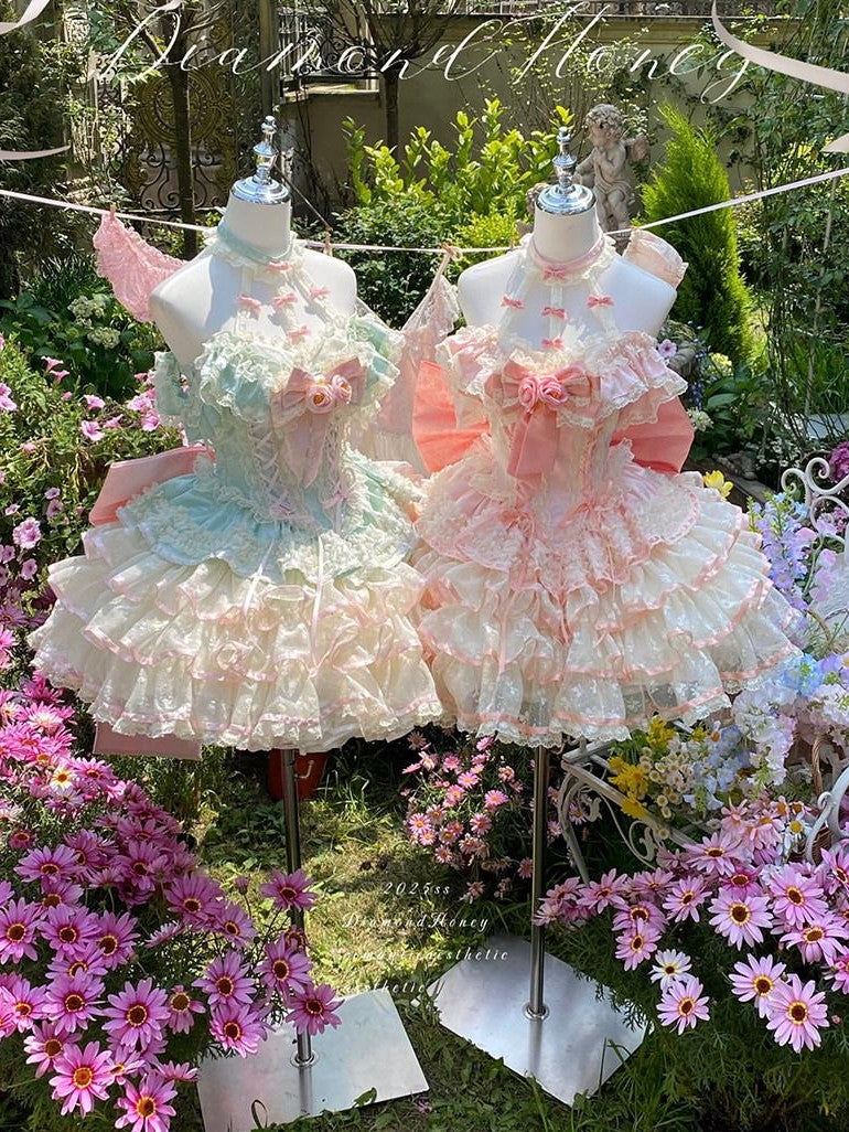 Diamond Sweetheart Mint Blush Heavy Rose Lace Romantic Princess Women's Jsk / Jumper Skirts