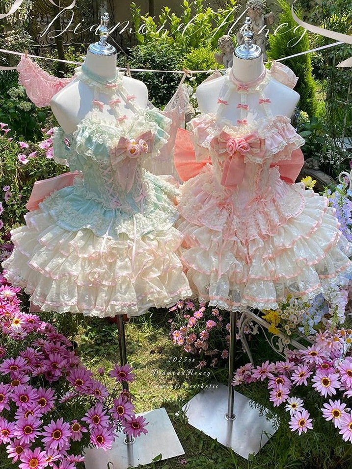 Diamond Sweetheart Mint Blush Heavy Rose Lace Romantic Princess Women's Jsk / Jumper Skirts