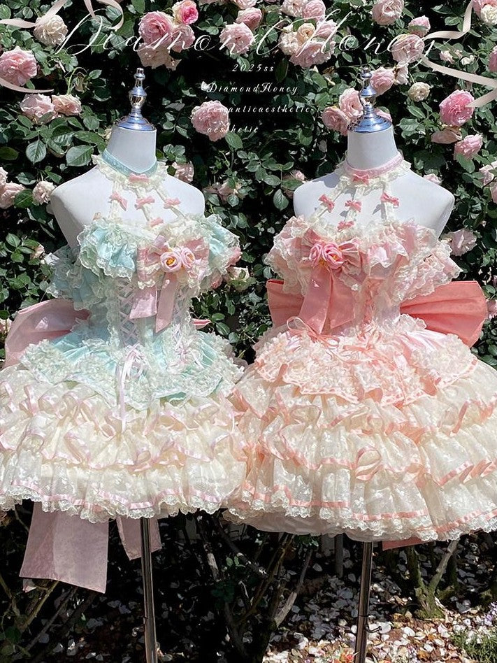 Diamond Sweetheart Mint Blush Heavy Rose Lace Romantic Princess Women's Jsk / Jumper Skirts