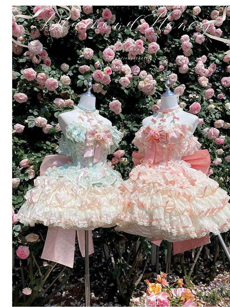 Diamond Sweetheart Mint Blush Heavy Rose Lace Romantic Princess Women's Jsk / Jumper Skirts