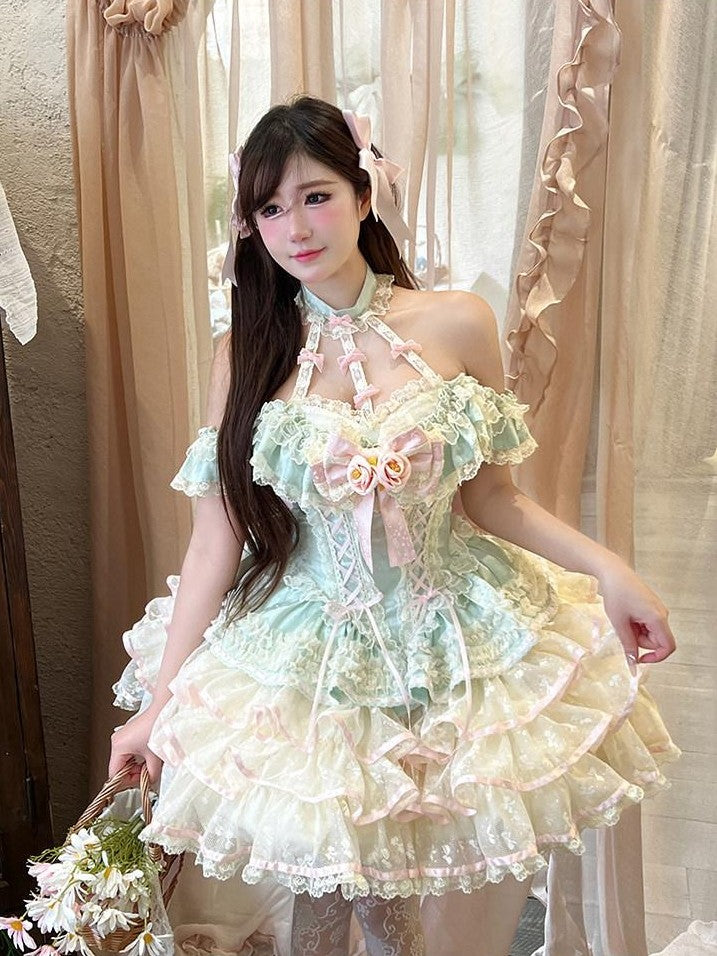 Diamond Sweetheart Mint Blush Heavy Rose Lace Romantic Princess Women's Jsk / Jumper Skirts