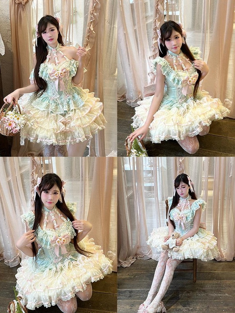 Diamond Sweetheart Mint Blush Heavy Rose Lace Romantic Princess Women's Jsk / Jumper Skirts