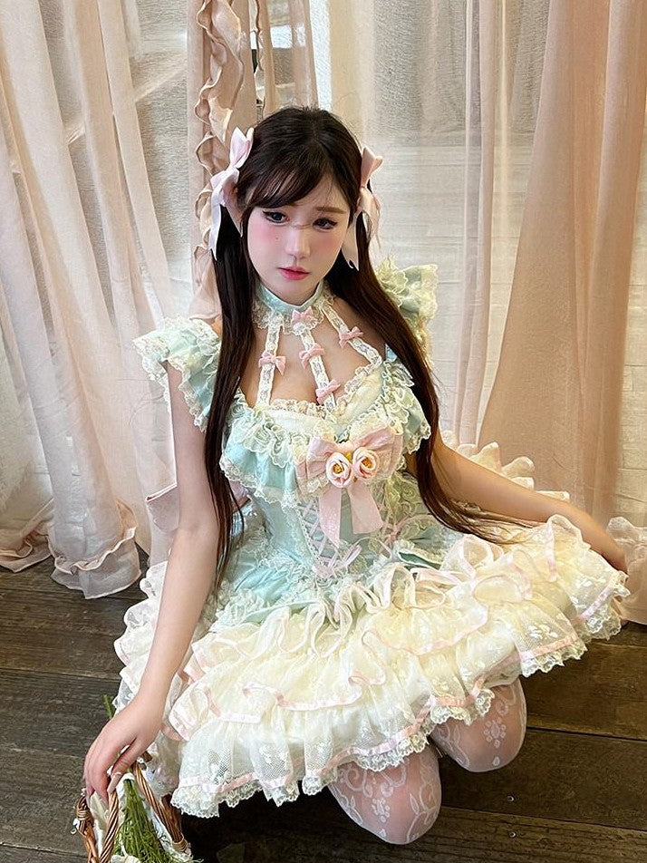 Diamond Sweetheart Mint Blush Heavy Rose Lace Romantic Princess Women's Jsk / Jumper Skirts