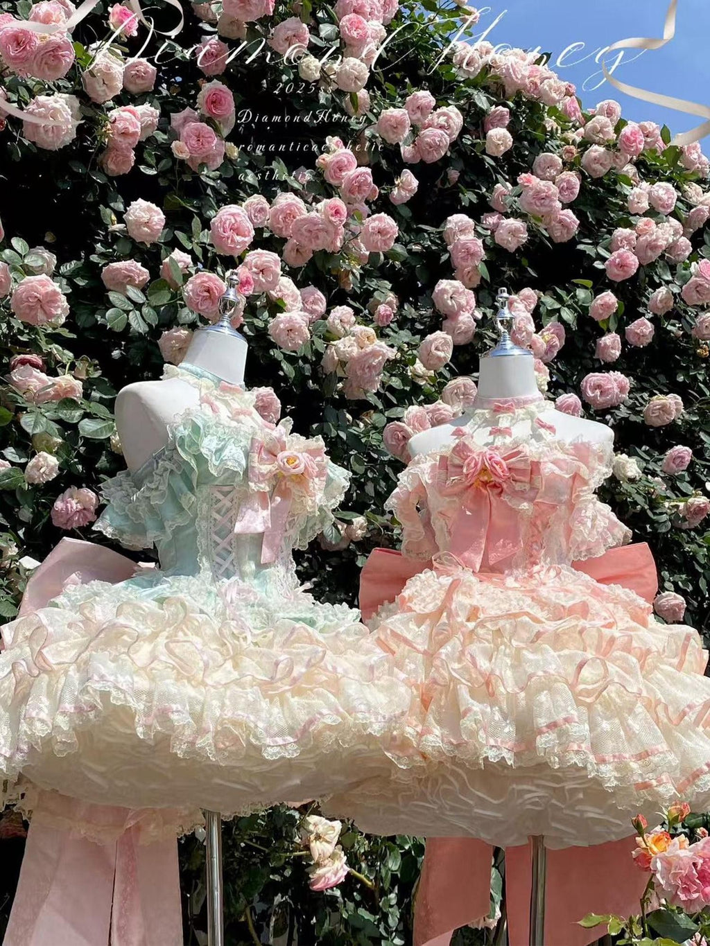Diamond Sweetheart Mint Blush Heavy Rose Lace Romantic Princess Women's Jsk / Jumper Skirts