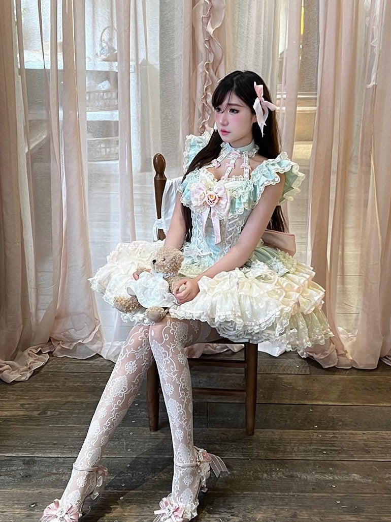 Diamond Sweetheart Mint Blush Heavy Rose Lace Romantic Princess Women's Jsk / Jumper Skirts