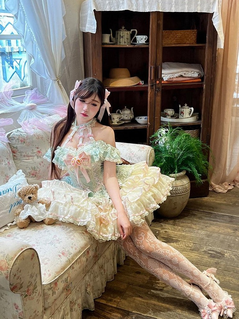 Diamond Sweetheart Mint Blush Heavy Rose Lace Romantic Princess Women's Jsk / Jumper Skirts