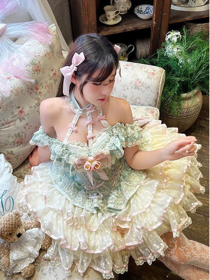 Diamond Sweetheart Mint Blush Heavy Rose Lace Romantic Princess Women's Jsk / Jumper Skirts
