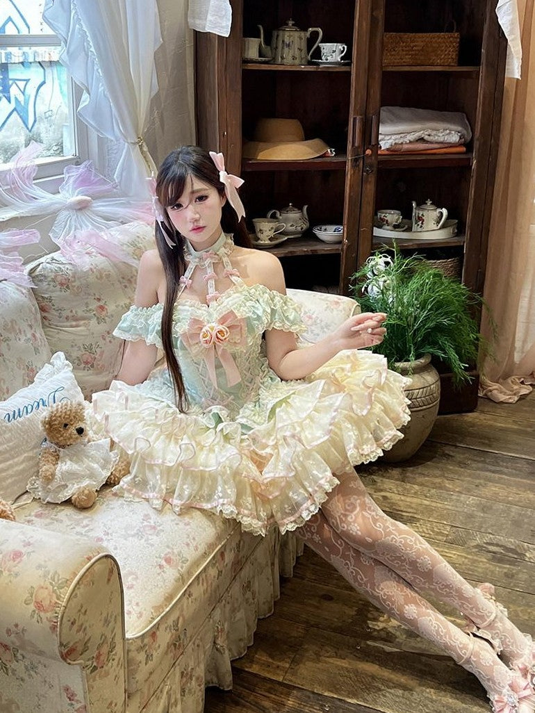 Diamond Sweetheart Mint Blush Heavy Rose Lace Romantic Princess Women's Jsk / Jumper Skirts