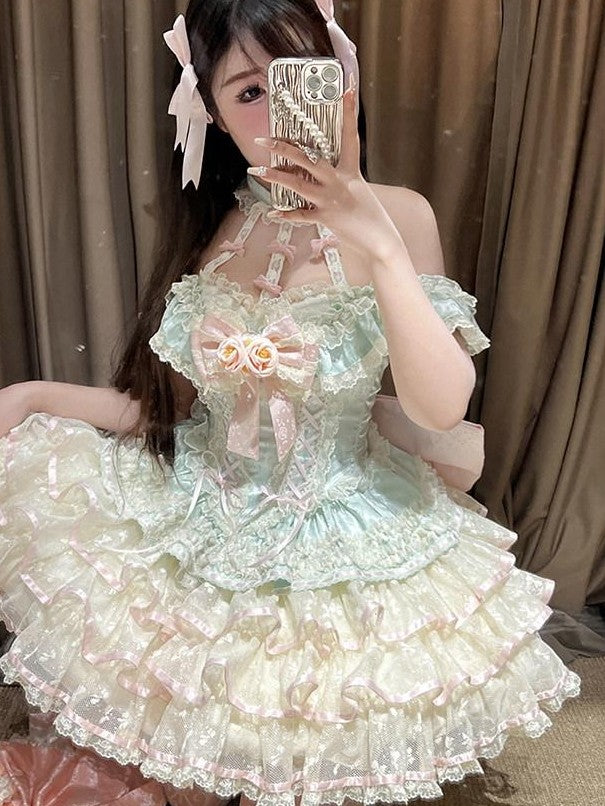 Diamond Sweetheart Mint Blush Heavy Rose Lace Romantic Princess Women's Jsk / Jumper Skirts
