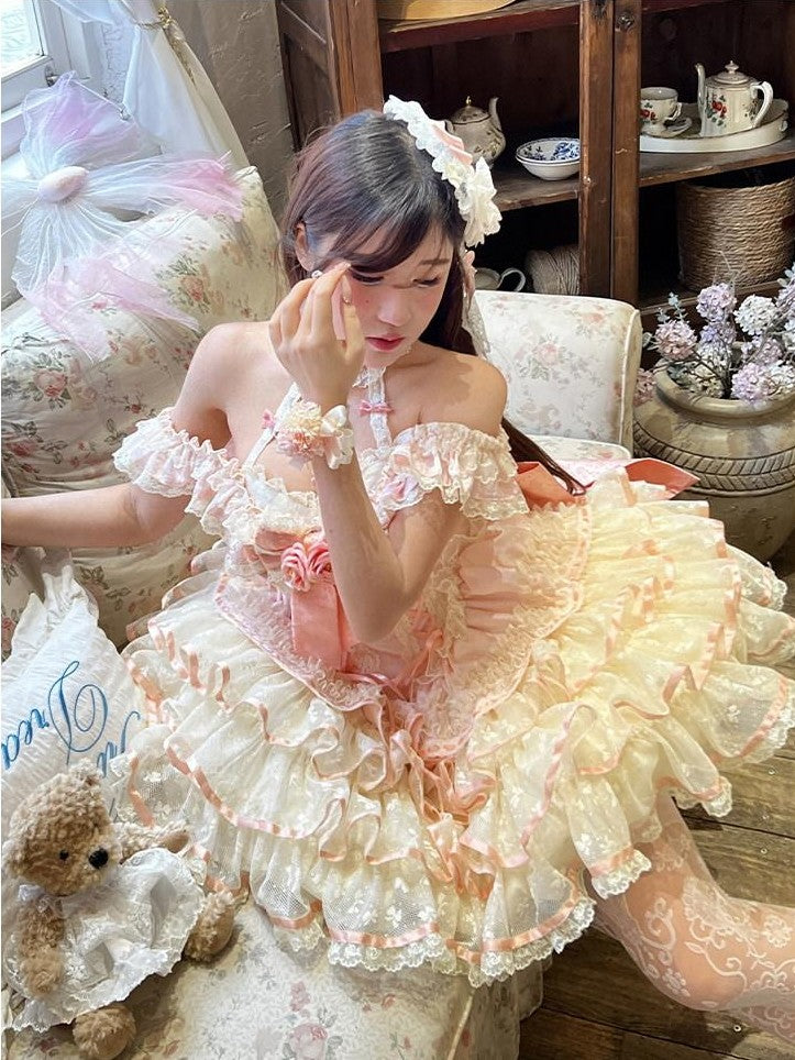 Diamond Sweetheart Mint Blush Heavy Rose Lace Romantic Princess Women's Jsk / Jumper Skirts