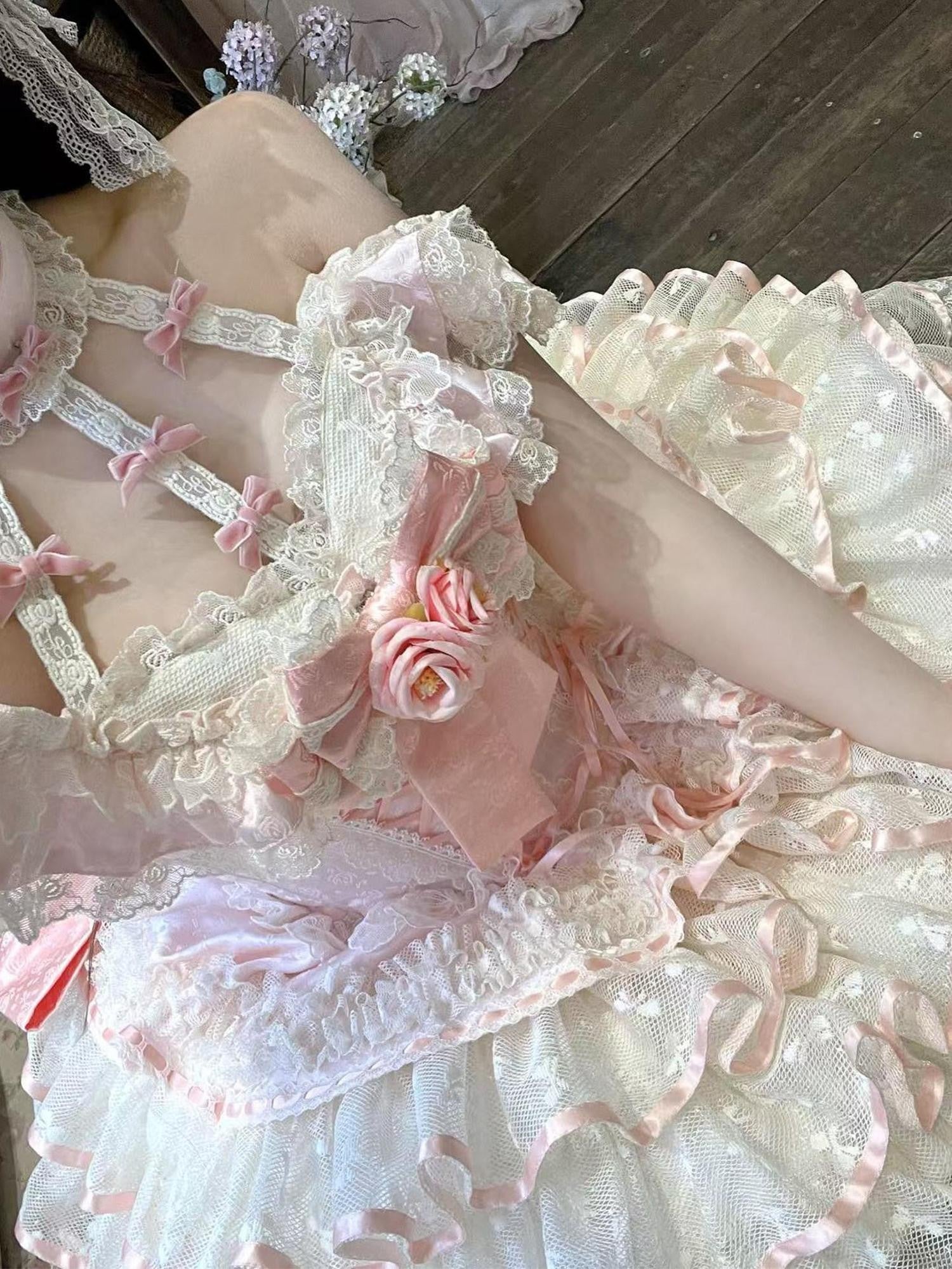 Diamond Sweetheart Mint Blush Heavy Rose Lace Romantic Princess Women's Jsk / Jumper Skirts