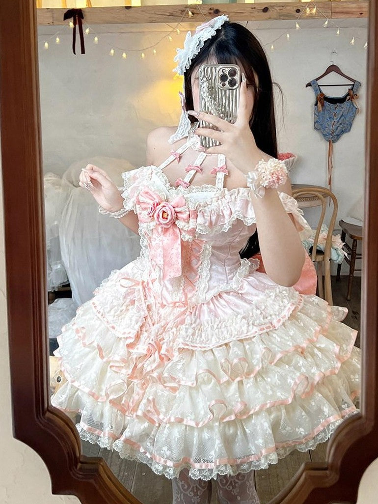 Diamond Sweetheart Mint Blush Heavy Rose Lace Romantic Princess Women's Jsk / Jumper Skirts