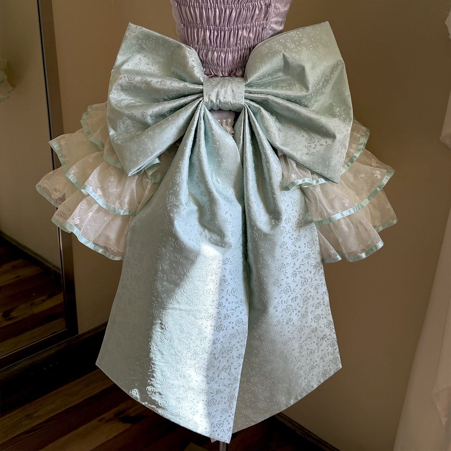 Diamond_Sweetheart_Mint_Purple_Blue_Floral_Print_Back_Bow_Women's_Lightweight_Jsk_/_Jumper_Skirts_1040982572217_MISSTT