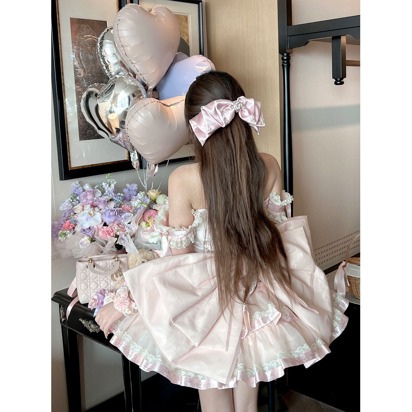 Diamond_Sweetheart_Pink_Back_Bow_Ribbon_Princess_Women's_Polyester_Jsk_/_Jumper_Skirts_966616009505_MISSTT