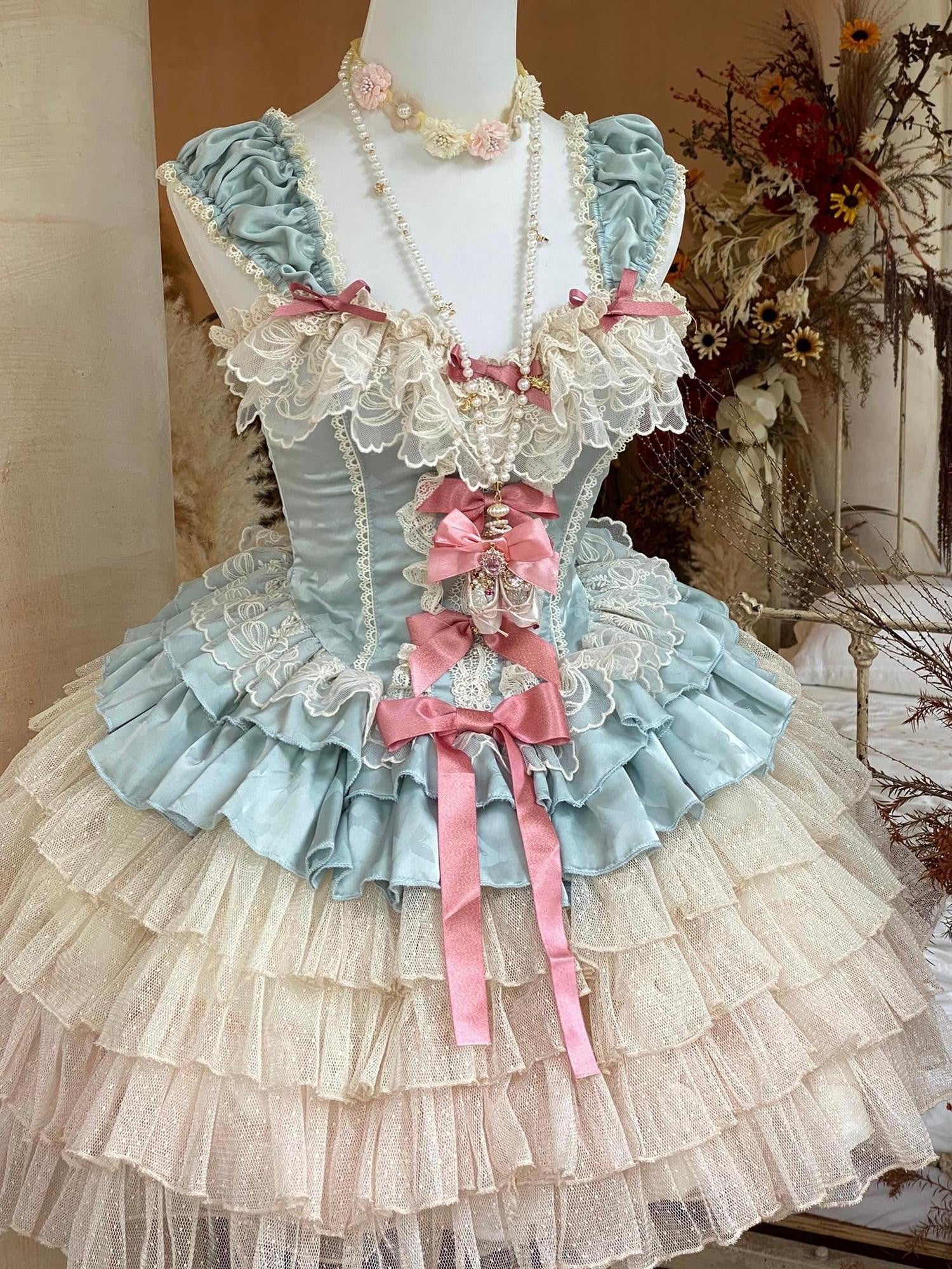 Diamond Sweetheart Pink Doll Bow Trim Ballet Romantic Women's Jsk / Jumper Skirts