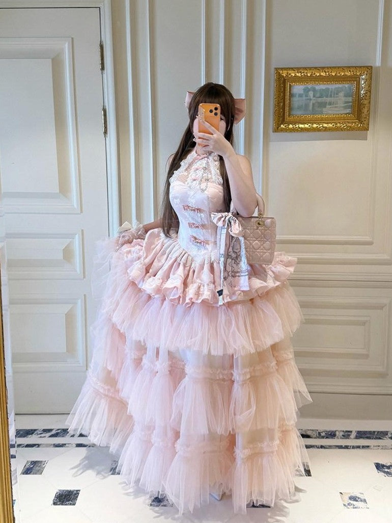 Diamond Sweetheart Pink Trailing Butterfly Bow Princess Women's Jsk / Jumper Skirts