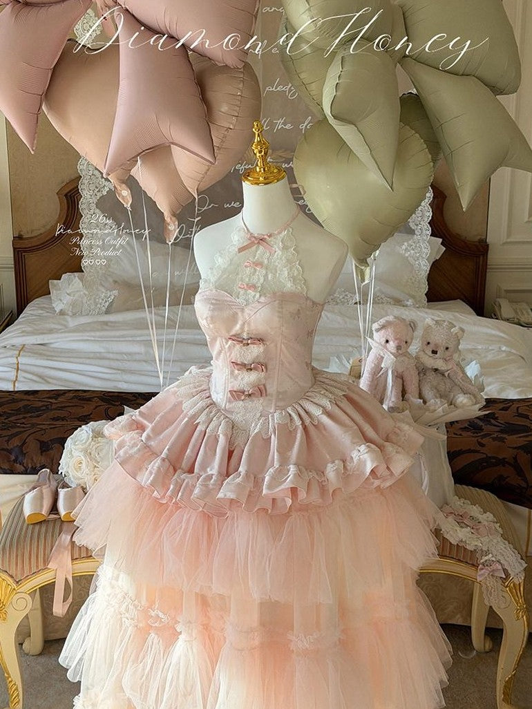 Diamond Sweetheart Pink Trailing Butterfly Bow Princess Women's Jsk / Jumper Skirts