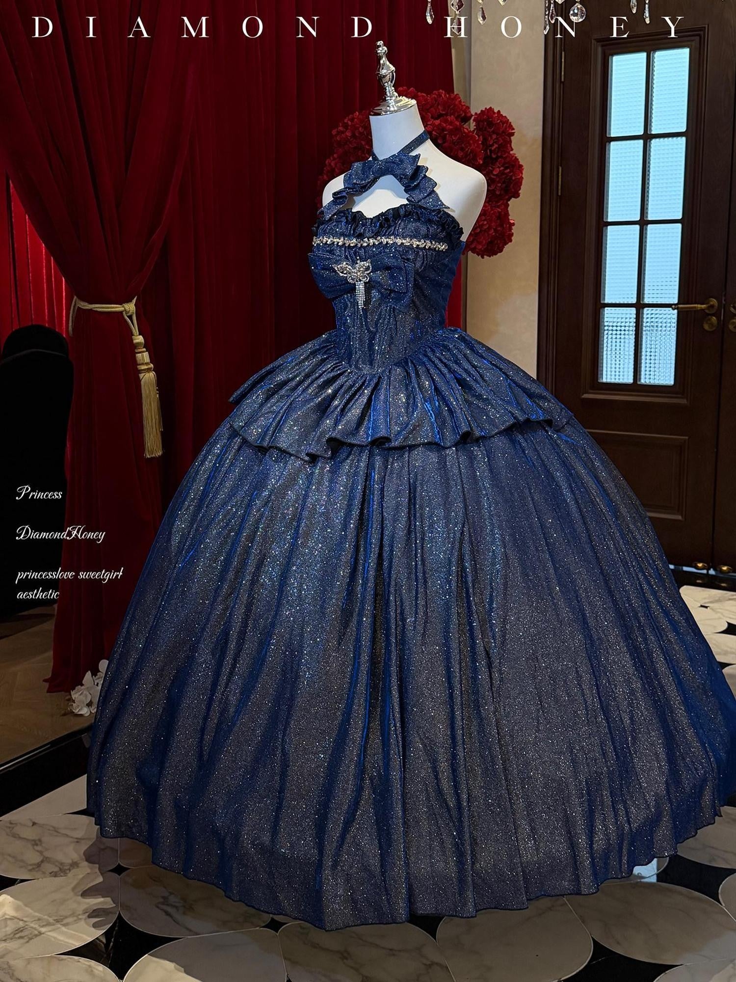 Diamond Sweetheart Princess Party Long Layered Over Skirt Back Bow Women's Jsk / Jumper Skirts