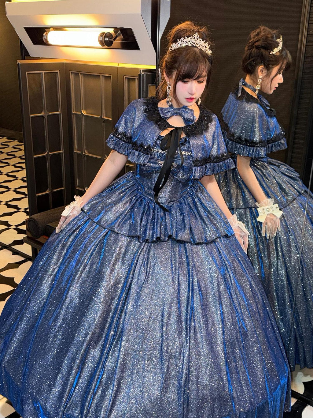 Diamond Sweetheart Princess Party Long Layered Over Skirt Back Bow Women's Jsk / Jumper Skirts