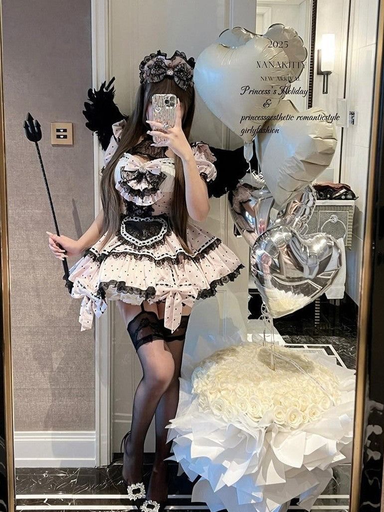 Diamond Sweetheart Pure Desire Maid Apron Headpiece Veil Women's Short Sleeve Op