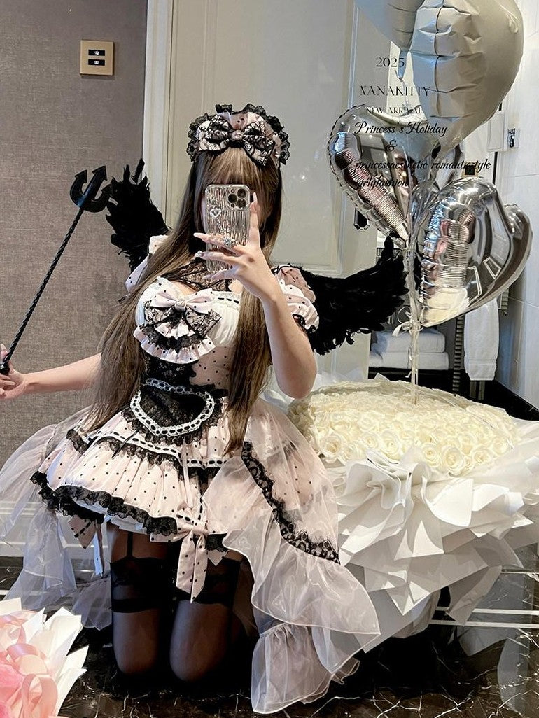 Diamond Sweetheart Pure Desire Maid Apron Headpiece Veil Women's Short Sleeve Op