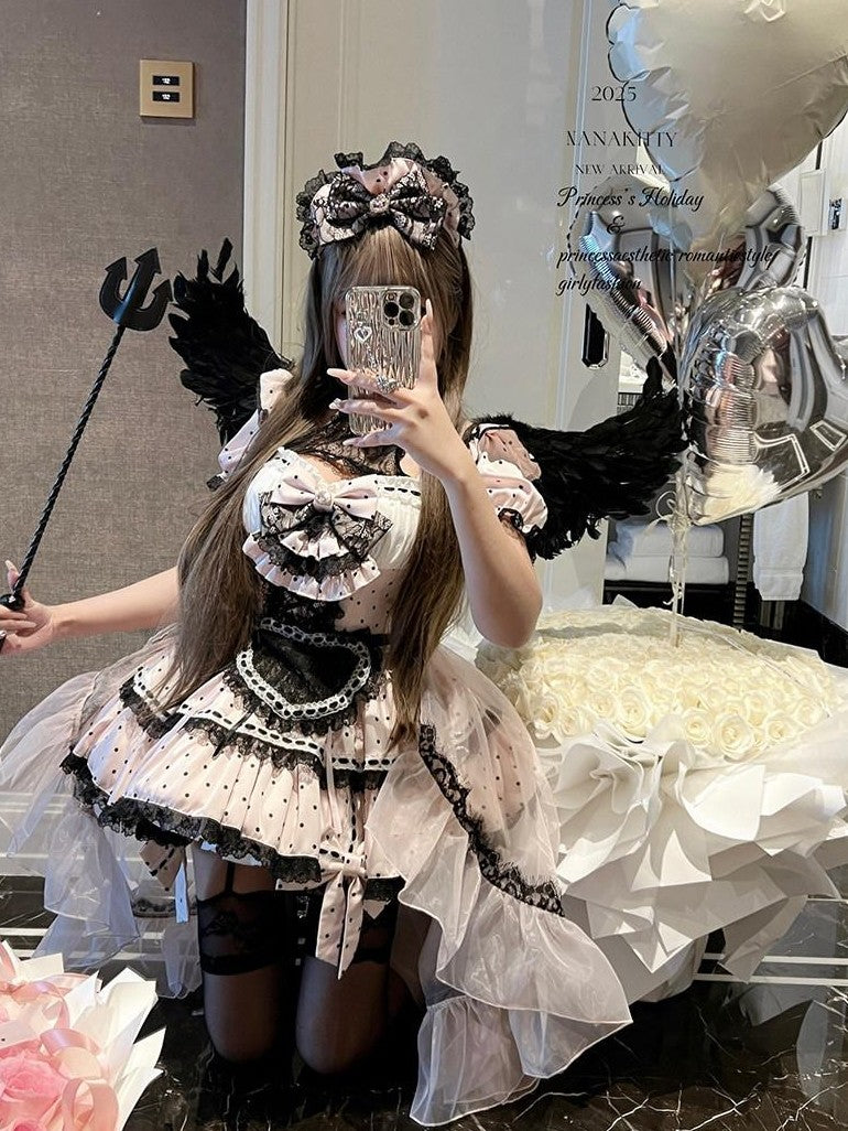 Diamond Sweetheart Pure Desire Maid Apron Headpiece Veil Women's Short Sleeve Op