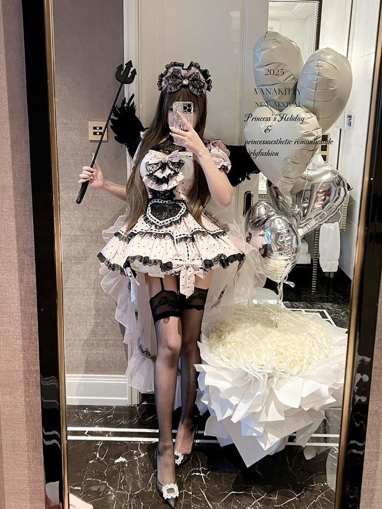 Diamond Sweetheart Pure Desire Maid Apron Headpiece Veil Women's Short Sleeve Op