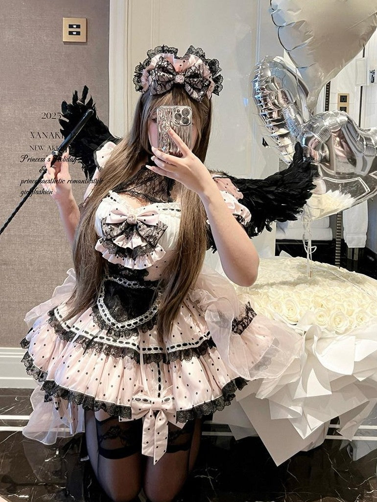 Diamond Sweetheart Pure Desire Maid Apron Headpiece Veil Women's Short Sleeve Op