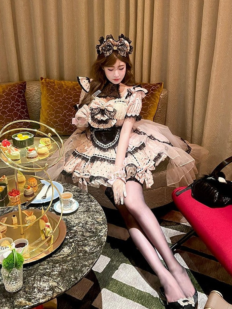 Diamond Sweetheart Pure Desire Maid Apron Headpiece Veil Women's Short Sleeve Op