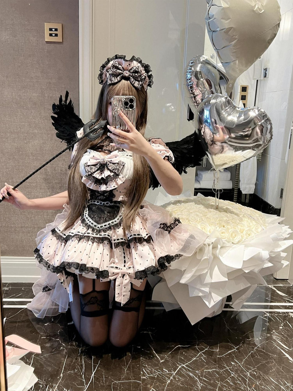 Diamond Sweetheart Pure Desire Maid Apron Headpiece Veil Women's Short Sleeve Op